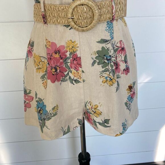 House of Harlow 1960 Ivory Floral Linen Blend Halter Playsuit Romper Size 2 - Picture 6 of 15